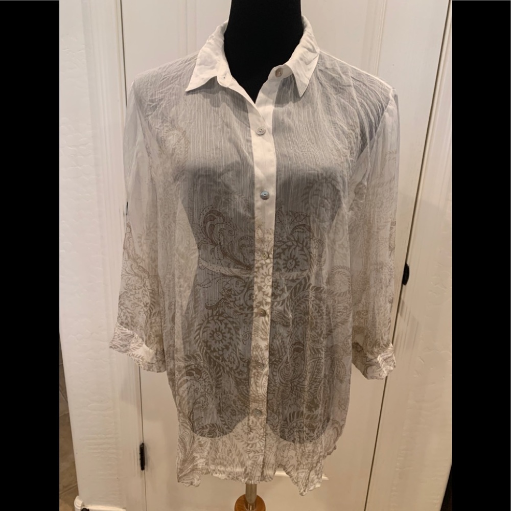 CHICOS sheer cream long sleeve blouse Size: 1
